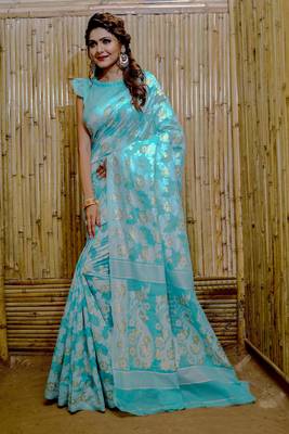 Rama Cotton Jamdani Sarees With Blouse 1
