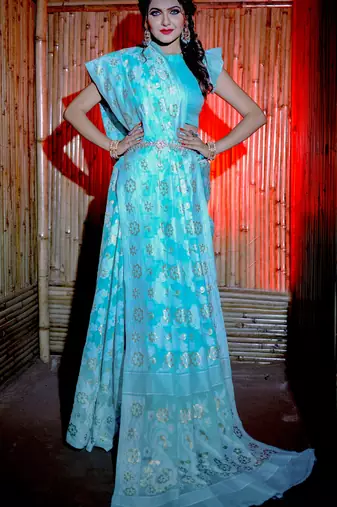 Rama Cotton Jamdani Sarees With Blouse