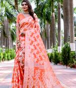 Orange Cotton Jamdani Sarees With Blouse