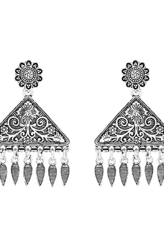 Navratri Ethnic Silver Oxidized Afghani Style Trending Earrings For Women & Girls 