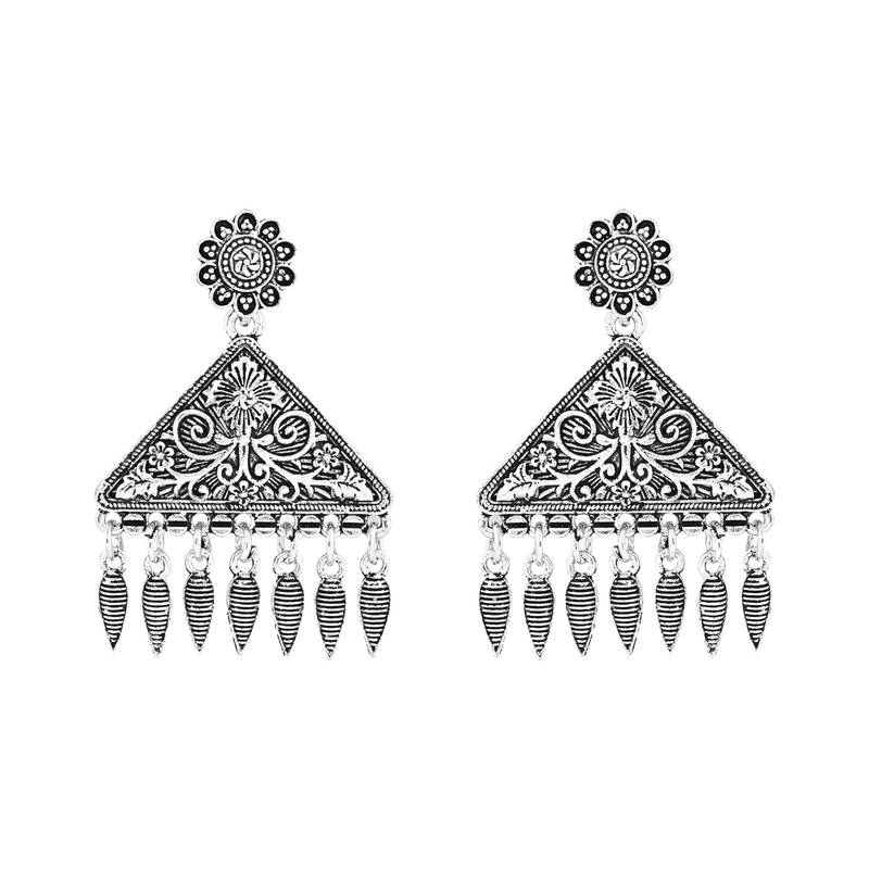 Navratri Ethnic Silver Oxidized Afghani Style Trending Earrings For Women & Girls 