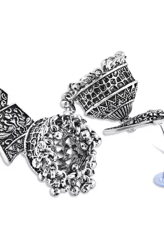 Navratri Ethnic Silver Oxidised Afghani Style Trending Jhumka Earrings For Women & Girls 