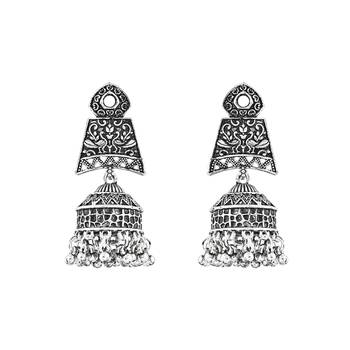 Navratri Ethnic Silver Oxidised Afghani Style Trending Jhumka Earrings For Women & Girls  4