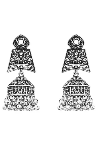 Navratri Ethnic Silver Oxidised Afghani Style Trending Jhumka Earrings For Women & Girls 