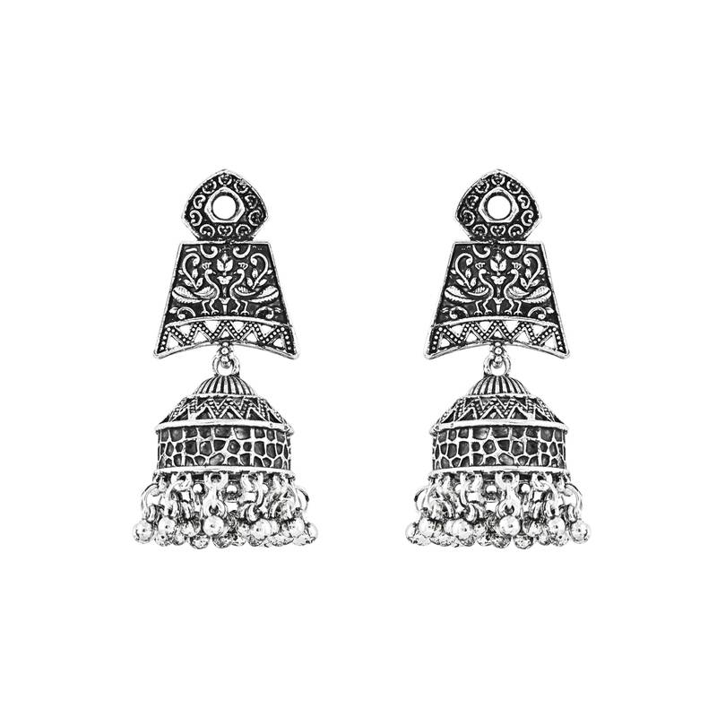 Navratri Ethnic Silver Oxidised Afghani Style Trending Jhumka Earrings For Women & Girls 