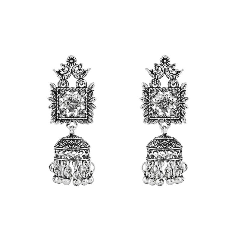 Navratri Ethnic Silver Oxidised Afghani Style Trending Jhumka Earrings For Women & Girls 
