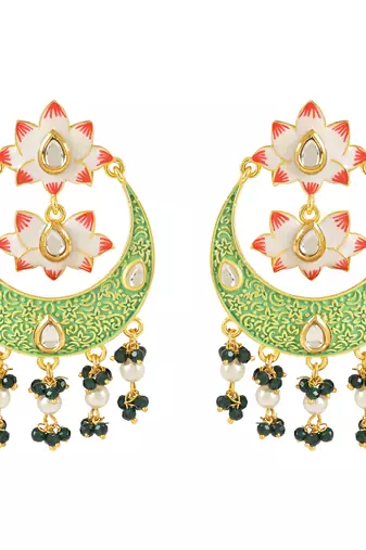 Traditional Handcrafted Meenakari Pearl Kundan Beaded Chandbali Earring For Women & Gilrs 