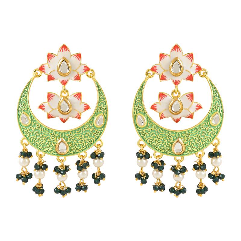 Traditional Handcrafted Meenakari Pearl Kundan Beaded Chandbali Earring For Women & Gilrs 