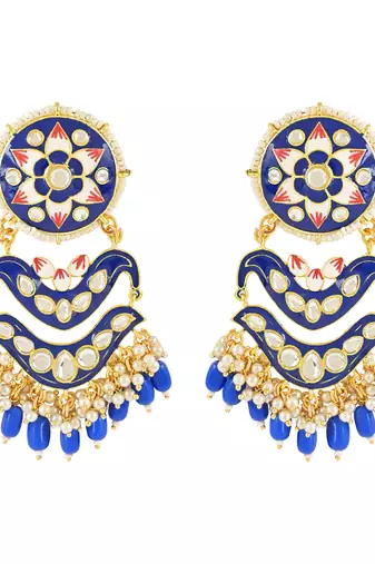 Traditional Handcrafted Meenakari Pearl Kundan Beaded Earring For Women & Gilrs (E3133Bl)