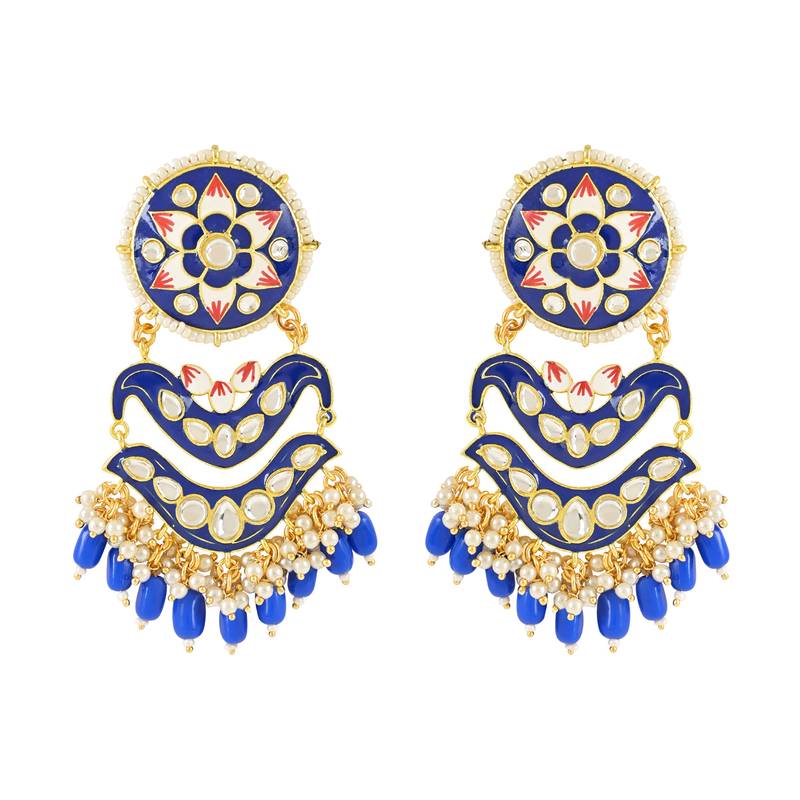 Traditional Handcrafted Meenakari Pearl Kundan Beaded Earring For Women & Gilrs (E3133Bl)