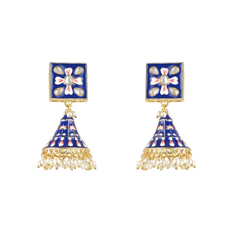Traditional Meenakari Kundan Studded Pearl Dangle Jhumki Earrings For Women & Girls 