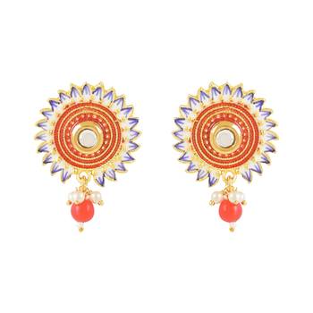 Traditonal Floral Meenakari Pearl Drop Stud Earring For Women & Girls  4