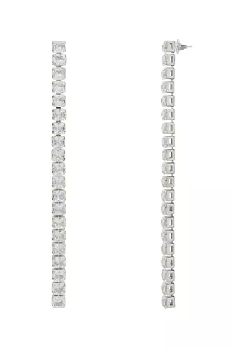 Sparkling Glamorous Silver Plated CZ and American Diamond Tassel Drop Fashionable Earrings for Women/Girls