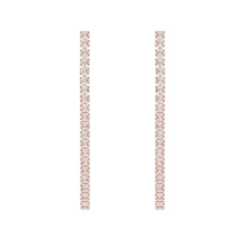 Sparkling Glamorous Rose Gold Plated CZ and American Diamond Tassel Drop Fashionable Earrings