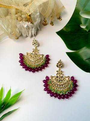 Traditional Kundan Pearl Chandbali Earrings For Women And Girls  6