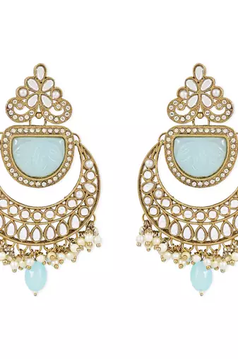 Traditional Pearl Kundan Stone Studded Chandbali Earring For Women/Girls 