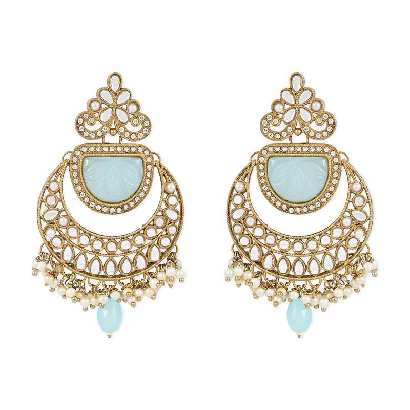 Traditional Pearl Kundan Stone Studded Chandbali Earring For Women/Girls 