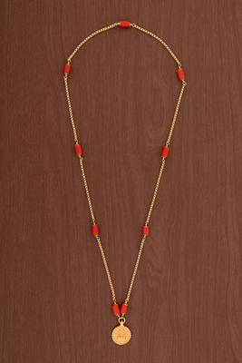 Golden box chain and coral necklace30" with Laxmi coin pendant one gram gold 2