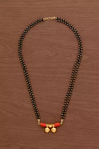 Black beads mangalsutra SHORT 18" with double vati pendant one gram gold