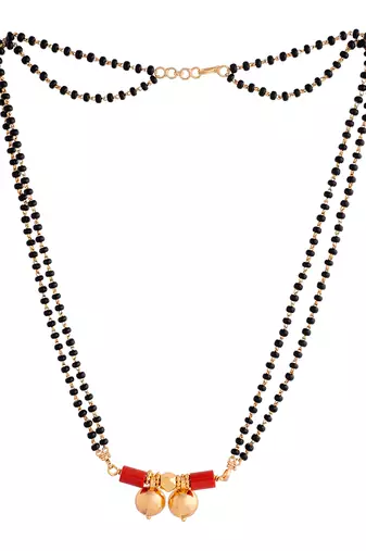 Black beads mangalsutra SHORT 18" with double vati pendant one gram gold