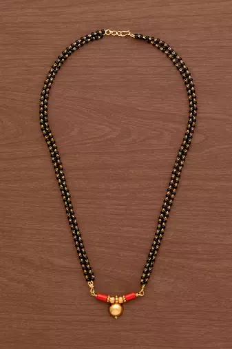 Black beads mangalsutra SHORT 18" with single vati pendant one gram gold