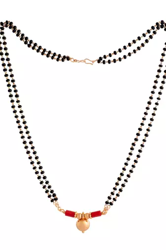 Black beads mangalsutra SHORT 18" with single vati pendant one gram gold