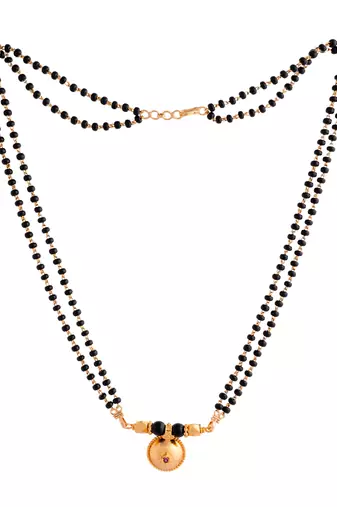 Black beads mangalsutra SHORT 18" with single ruby stone vati one gram gold