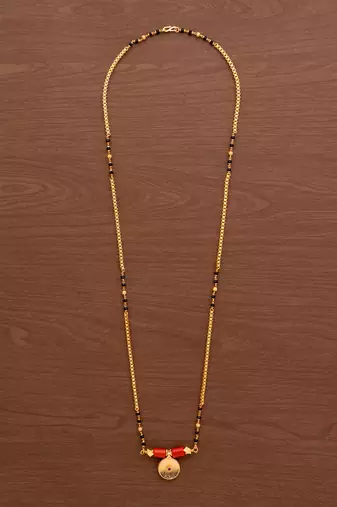 Golden box chain and black beads mangalsutra karimani LONG 30" with big single vati  one gram gold