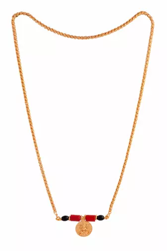Golden chain mangalsutra with big Laxmi vati Medium length one gram gold