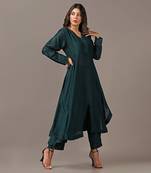 Teal green asymmetrical kurta set