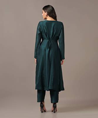 Teal green asymmetrical kurta set 5