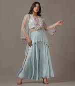 Blue sharara set with net embroidered kurta