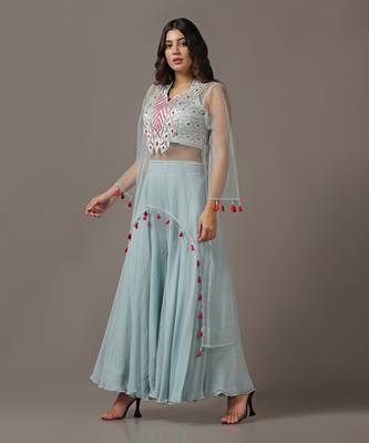Blue sharara set with net embroidered kurta 2