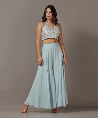 Blue sharara set with net embroidered kurta 3