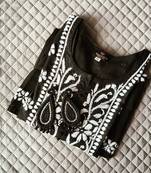 Women's Chikankari hand Embroidered Cotton Blend Flared short Black Kurta