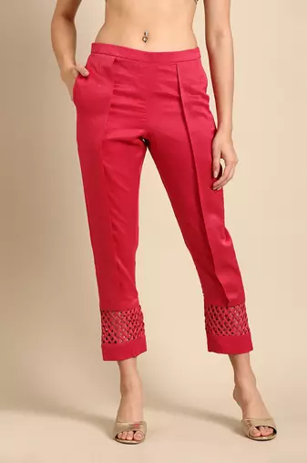 Pink chanderi kota tapperd pants