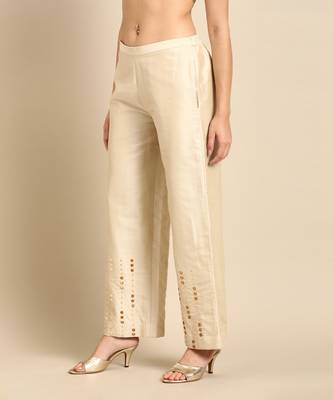 Beige crush silk palazzo pant 3