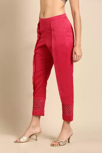 Pink chanderi kota tapperd pants