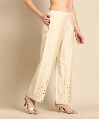 Beige crush silk palazzo pant 4
