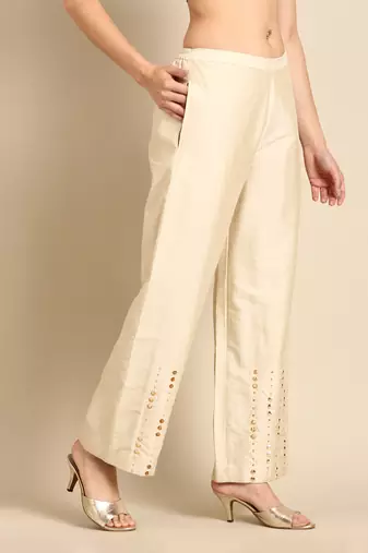 Beige crush silk palazzo pant