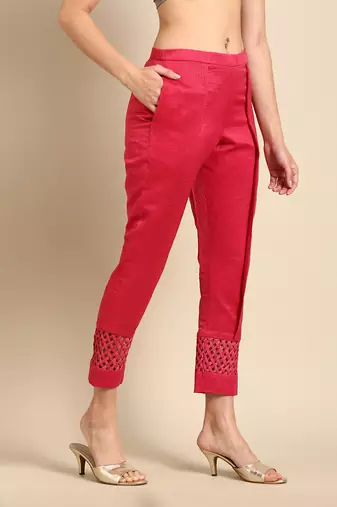 Pink chanderi kota tapperd pants