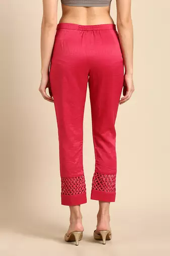Pink chanderi kota tapperd pants