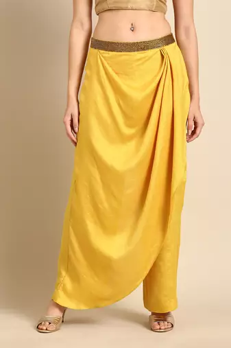 Yellow crush silk palazzo pant