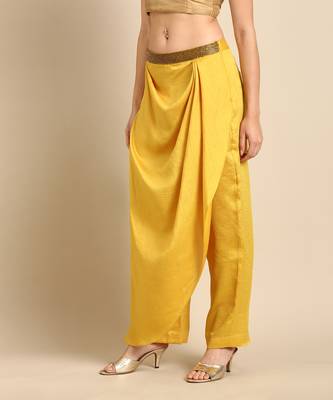 Yellow crush silk palazzo pant 3