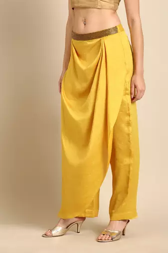 Yellow crush silk palazzo pant