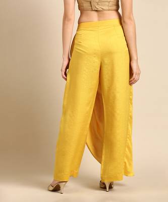 Yellow crush silk palazzo pant 5