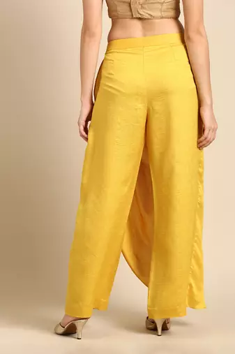 Yellow crush silk palazzo pant
