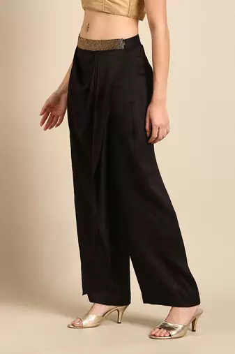 Black crush silk palazzo pant