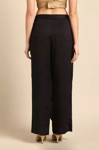Black crush silk palazzo pant
