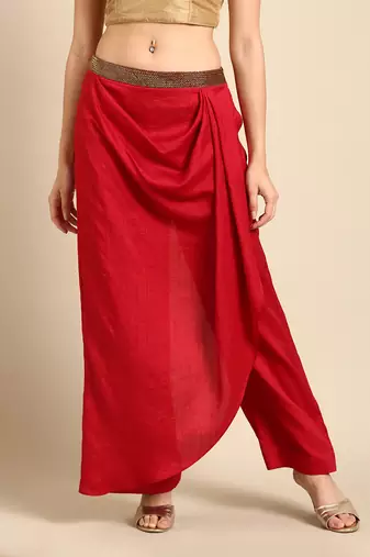 Red crush silk palazzo pant